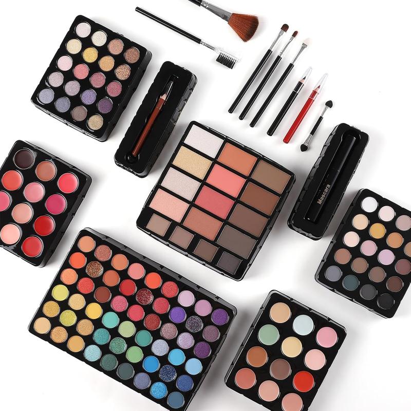 132 Color All In One Makeup Gift Set Kit- Includes 94 Eyeshadow, 12 Lip Gloss, 12 Concealer, 5 Eyebrow powder, 3 Face Powder, 3 Blush, 3 Contour Shade, 2 Lip Liners, 2 Eye Liners, 4 Eyeshadow Brush