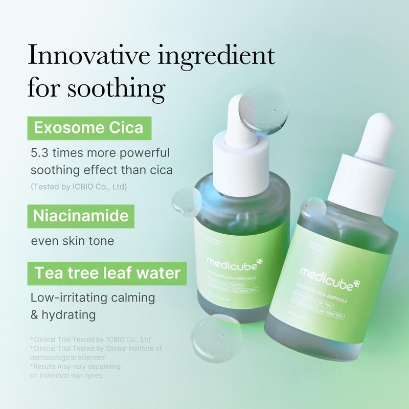 [Medicube Official] Exosome Cica Tea Tree Calming Ampoule for All Skin Type | Skin texture, Low-irritating, Moisturizing & Soothing Serum | Korean Skincare | 30ml