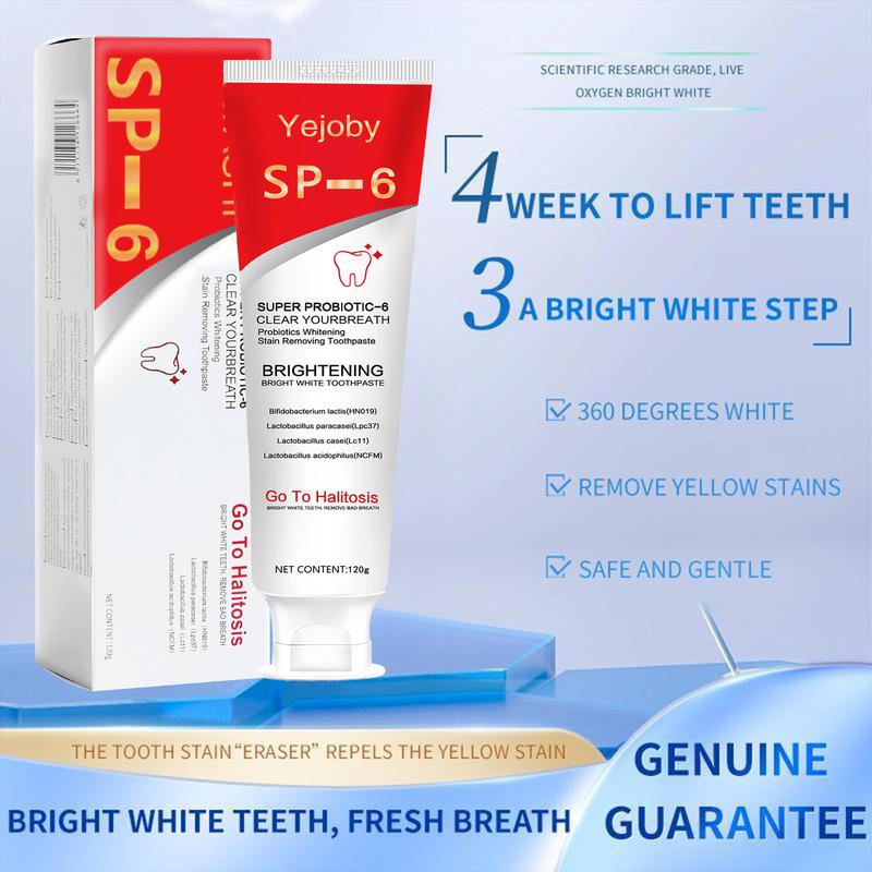 (3 Counts only 19.99$) SP-6 Probiotic Toothpaste：Enhanced Formula Balances The Oral Microbiome, Removes Stains, And Provides Long-lasting Fresh Breath.