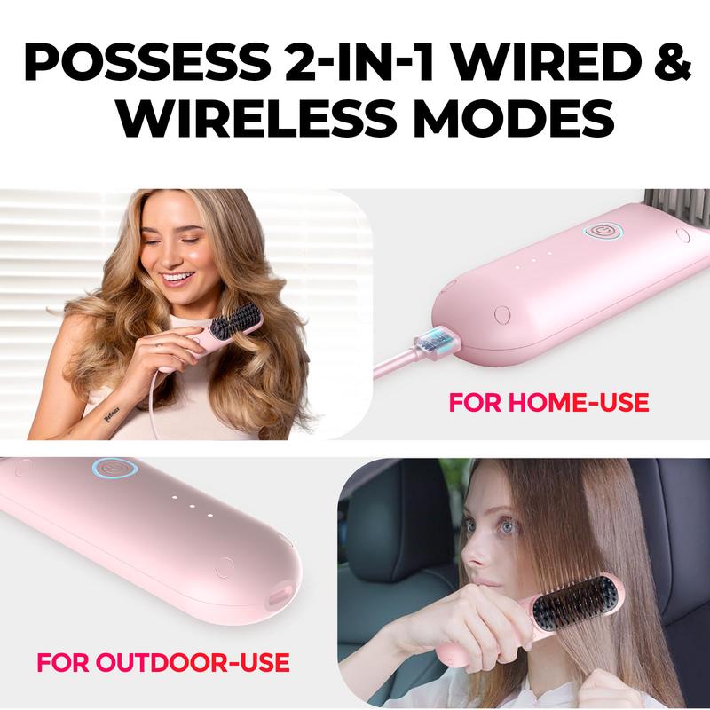 TYMO PORTA PRO-Cordless Portable Straightening Brush for Travel hair straightening Comfort pink hairstraightener