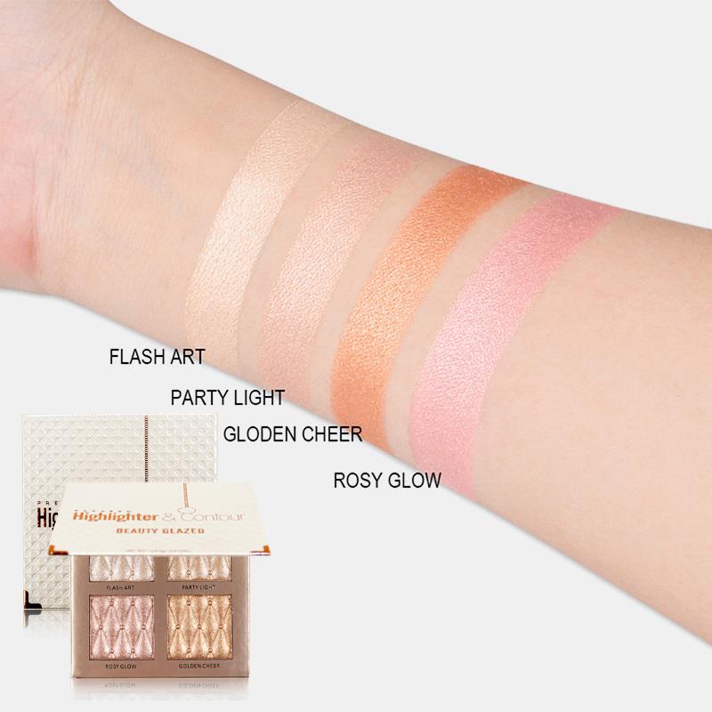 BEAUTY GLAZED Highlighter Palette,Glow Bronzer Powder Makeup Highlighter,4 Highly Pigmented Face Highlighter Shimmer Colors - Vegan, Cruelty Free & Hypoallergenic