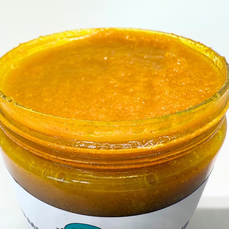 Turmeric Sugar Scrub, Exfoliating Body Scrub, Even Out Skin Tone, Glowing Skin, Radiant Skin, Turmeric Oil, Clary Sage, Frankincense Oil, Myrrh Oil