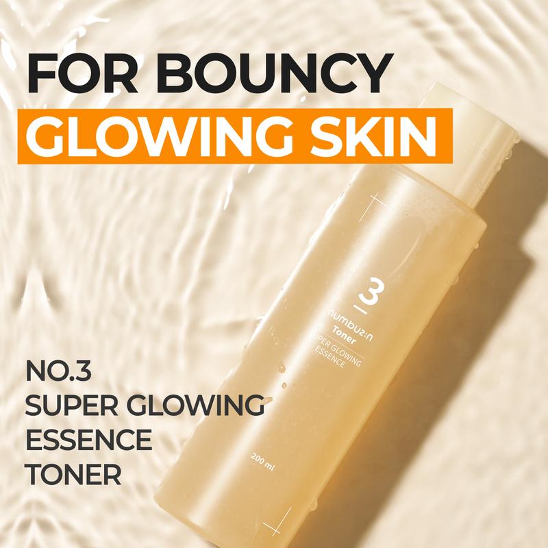 numbuzin No.3 Super Glowing Essence Toner | Skin Radiance, Pore Tightening, Skin Texture, Hydration | Fermented Ingredients, Niacinamide, Galactomyces | Korean Skin Care | 6.76 fl oz