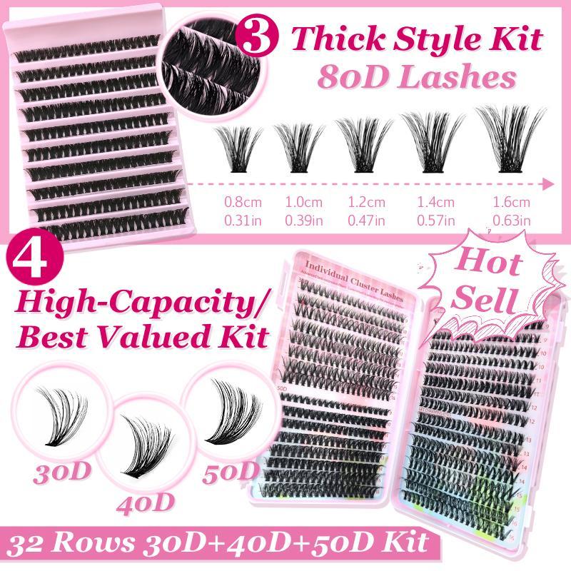 Individual Lashes with Tools, 1 Set Natural Look Eyelash Extensions, Self Grafting Curl Eyelashes with Eyelash Tools, Eye Makeup Enhancement False Eyelashes, Christmas Gift