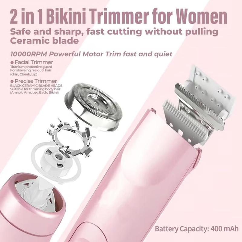 2 in 1 Dual Head Electric Hair Trimmer, 1 Box Ipx7 Waterproof Wet & Dry Hair Clipper & Accessories, Women's Electric Shaver for Legs Armpits