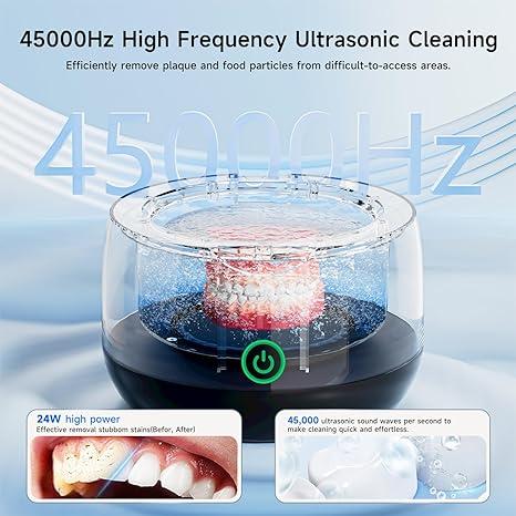 Ultrasonic Retainer Cleaner for Dentures, 45kHz Mouth Guard, Aligner, Toothbrush Head, Jewelry, Portable Cleaner for All Dental Appliances at-Home or Travel 200ML Gift Oral