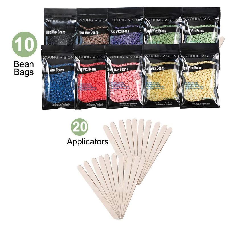 Hard Wax Beads for Hair Removal, 10pcs set 10 Color Hard Wax Beads with Stick, Wax Pearls for Bikini, Facial & Body Waxing, Christmas Gift