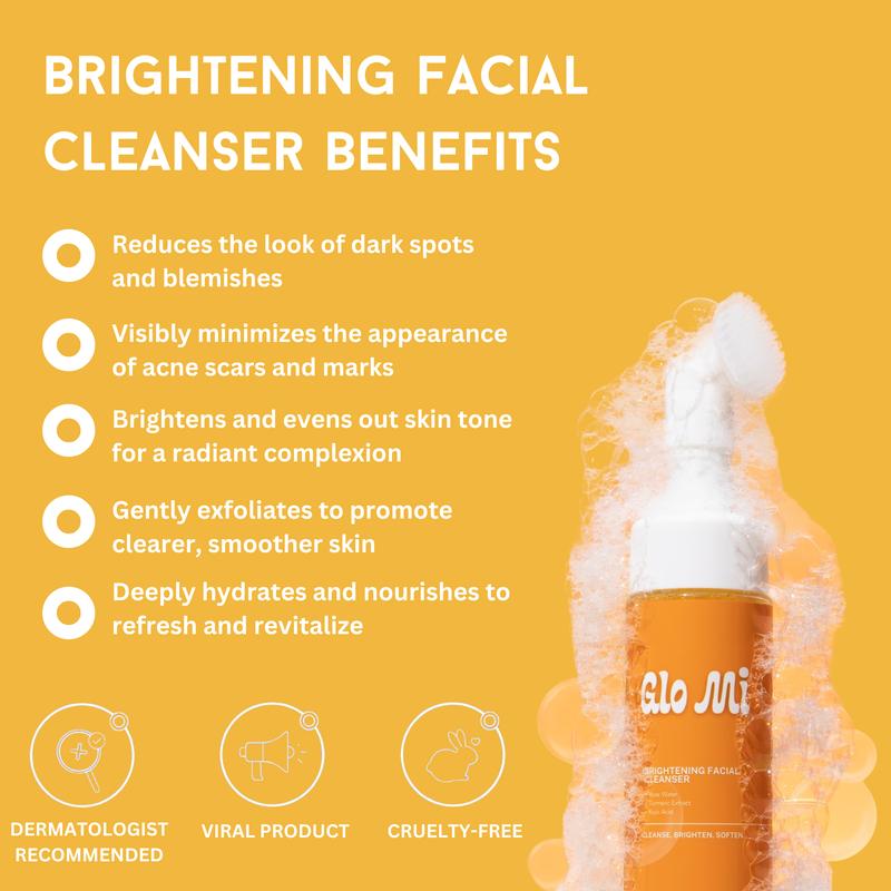 NEW - Glo Mi Turmeric + Kojic Acid Foaming Facial Cleanser + Silicone Brush Cleansing Skincare