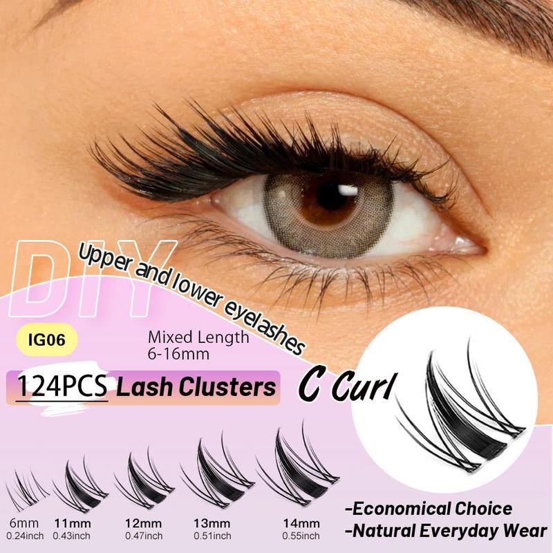 Individual False Eyelashes with Bond & Sealing & Tweezers, 1 Set Natural Look Eyelash Extensions, Self Grafting Curl Eyelashes, Eye Makeup Enhancement, Christmas Gift