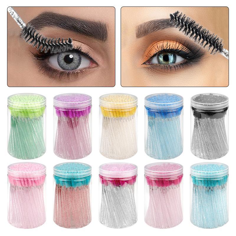 Disposable Crystal Cosmetic Mascara Brush, 100pcs set Disposable Eyelash Brushes, Colored Eyelash Brushes, Cosmetic Brush, Professional Makeup Tools for Women