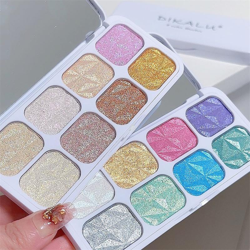 8 Color Glitter Highlighter Palette, 1 Count Long Lasting Shimmering Highlighter Makeup Palette, High-gloss Sparkling Facial Makeup Products for Women & Girls