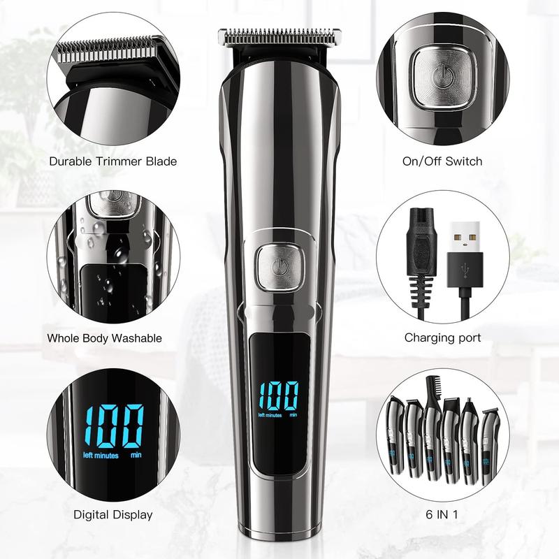 Beard Trimmer for Men, Electric Razor & Shaver, Cordless Hair Clippers Set, IPX7 Waterproof Grooming Kit for Face, Body, Ear, Nose – Gifts for Men