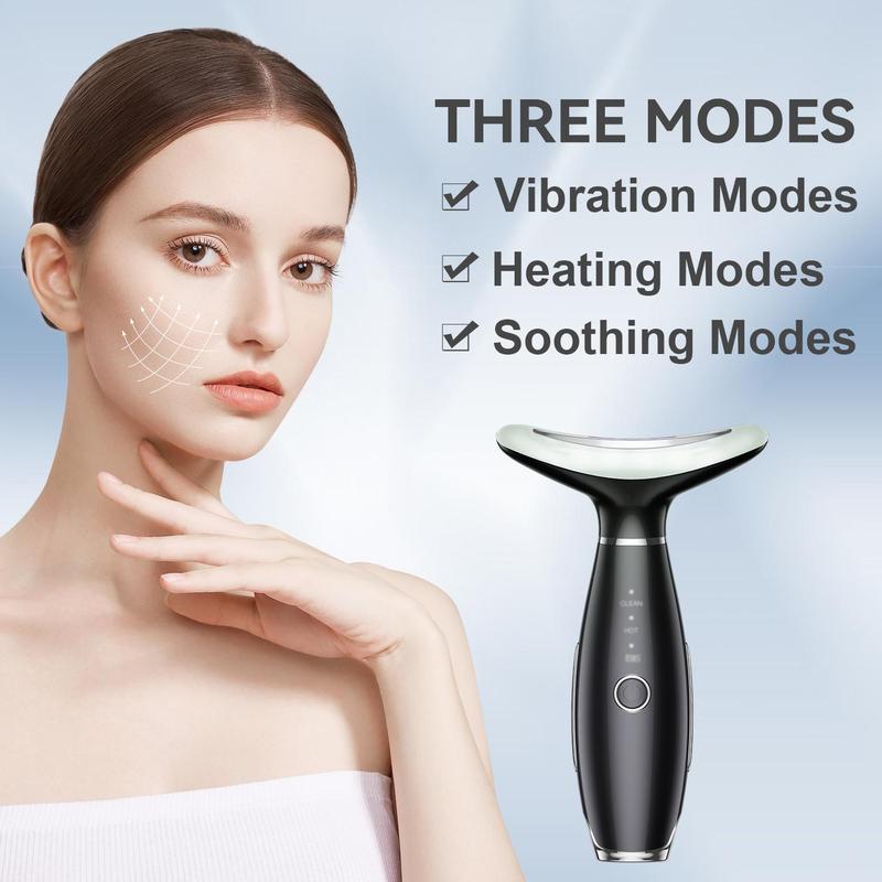 Rechargeable Neck and Face Skin Tightening and Lifting Massager with Three Color Modes for Neck Hot Compress Vibration, Gentle Portable Household Facial and Neck Skin Care Beauty Tool, Neck Massager Facial Beauty Instrument, Comfort Massager