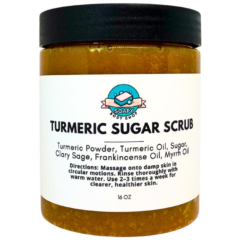 Turmeric Sugar Scrub, Exfoliating Body Scrub, Even Out Skin Tone, Glowing Skin, Radiant Skin, Turmeric Oil, Clary Sage, Frankincense Oil, Myrrh Oil