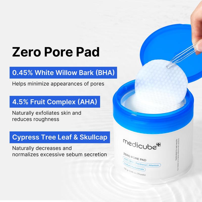 Medicube Zero Pore Pads 2.0, Dual-Textured Facial Toner Pads for Exfoliation and Pore Care with 4.5% AHA Lactic Acid & 0.45% BHA Salicylic Acid, Ideal for All Skin Types, Korean Skin Care (70 Pads)