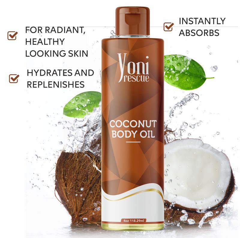 Coconut Body & Bath Care Set- Shower Gel(4oz),  Body Essential Oil(4oz) 100% All Natural with Sugar Scrubs(8oz) by Yoni Rescue