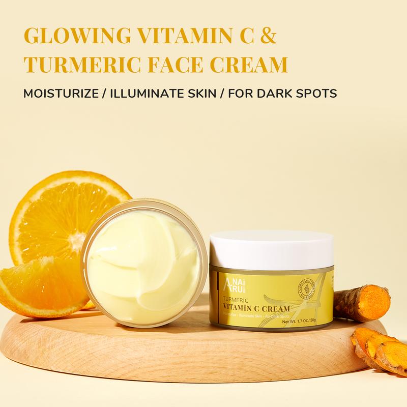 ANAiRUi VC Turmeric Face Cream, Turmeric Face Moisturizer with Vitamin C for Hydrating, Uneven Skin Tone Skin, Skincare Cream for All Skin Type