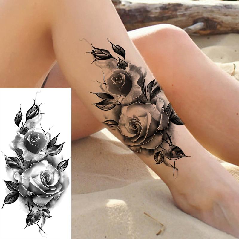 Aesthetic Rose Pattern Temporary Tattoo Sticker, Long Lasting Fake Tattoo Sticker, Body Art Sticker for Women & Girls, Christmas Gift