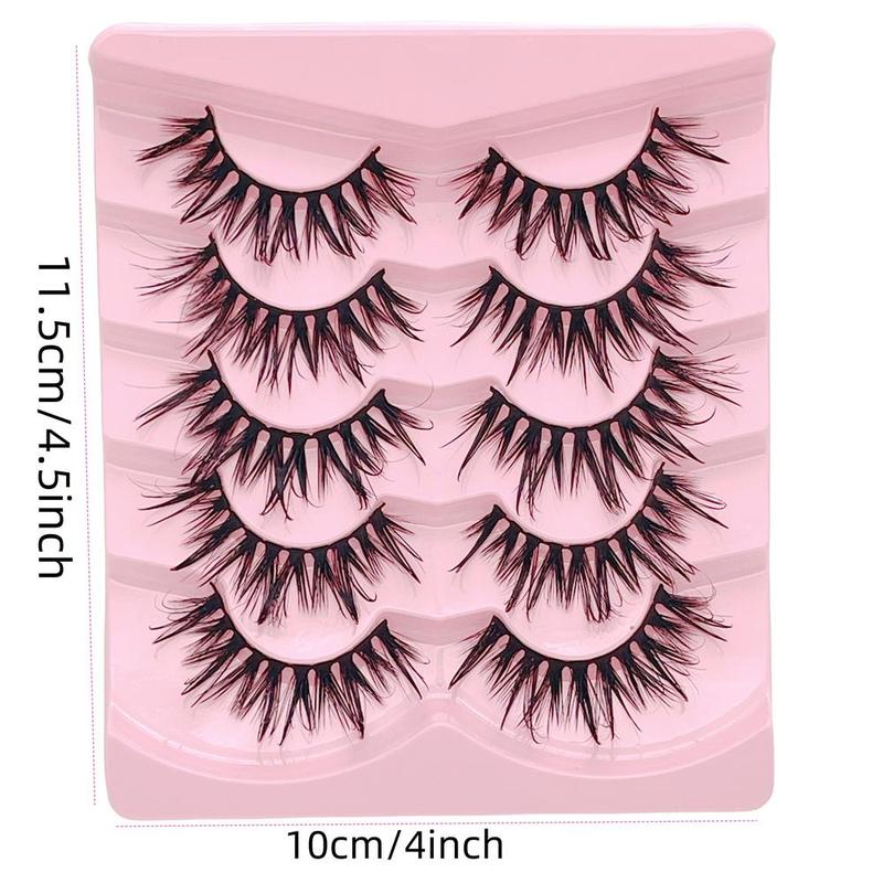 Natural Curl Manga Style False Eyelashes, 5 Pairs Wispy Slender Wet Anime Look Faux Cluster Lashes, Volumized Eye Makeup Products for Women & Girls