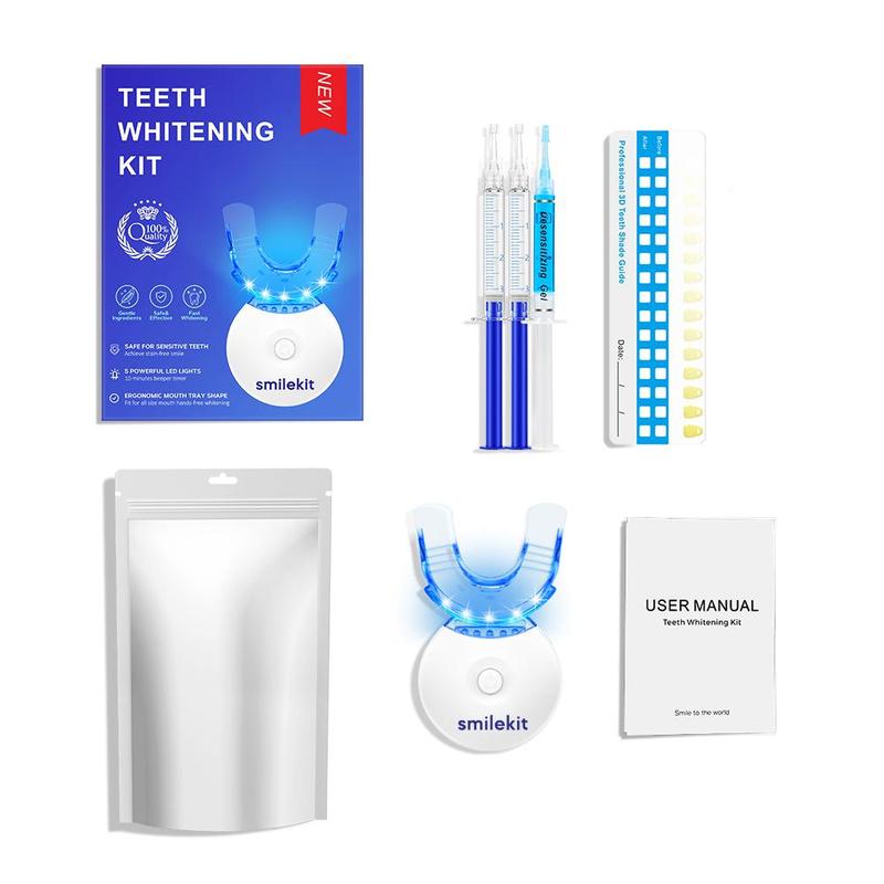 Teeth Brightening Kit, 1 Set Teeth Brightening Light with 3 Teeth Brightening Gel Refill, Mouth Trays- Built-in 10-minute Timer Restores Your Gleaming Bright Smile