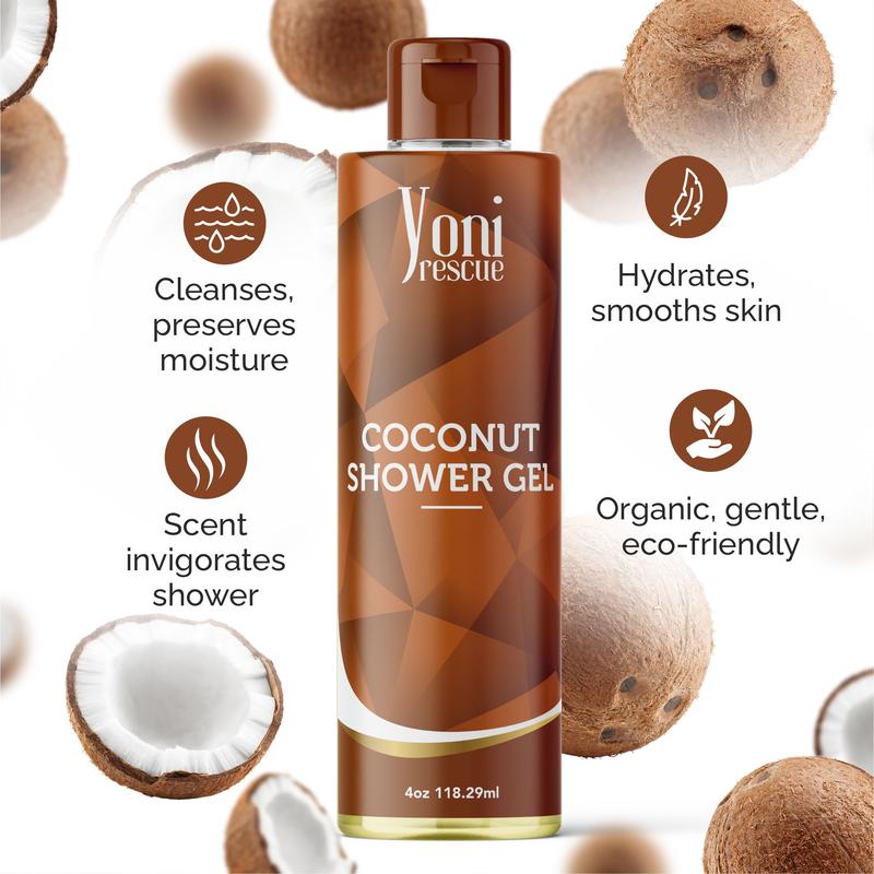 Coconut Body & Bath Care Set- Shower Gel(4oz),  Body Essential Oil(4oz) 100% All Natural with Sugar Scrubs(8oz) by Yoni Rescue