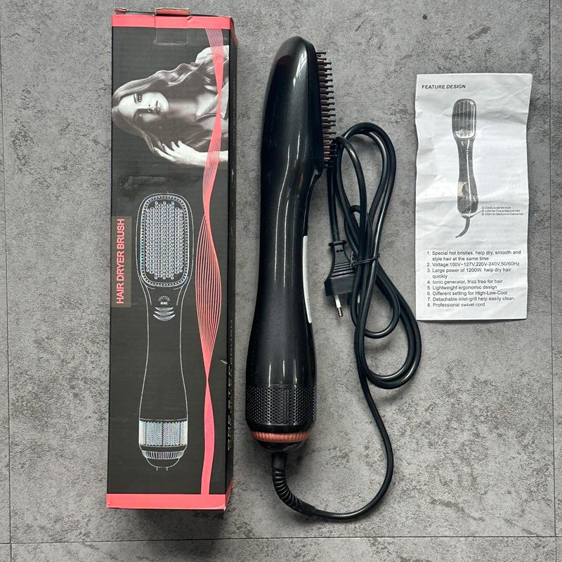 2 in 1 Hot Air Brush Hair Dryer & Straightener, 1 Count Ceramic Coating Hair Styling Tool with 3 Temperature Settings, Professional Hair Tool for Home & Salon Use