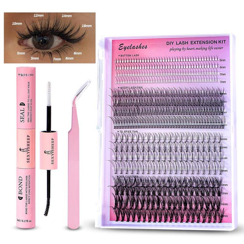 Lash Extension Kit for Women, 1 Box Individual Cluster Lash Extensions with Glue & Tweezer, Natural False Eyelashes Individual DIY Eyelash Extension at Home, Self Grafting Fake Eyelashes, Lash Extension Kit, Eyelash Clusters