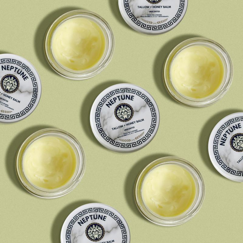 Tallow & Honey Anti-Aging Balm by Neptune - With 850+ MGO Manuka Honey, Grass Fed Finished with Vitamins A, K, D, & E, Cold Pressed Extra Virgin Olive Oil, Beeswax, Manuka Honey, Natural Ingredients. Hydrating Soothing Face Moisturizer, Eczema