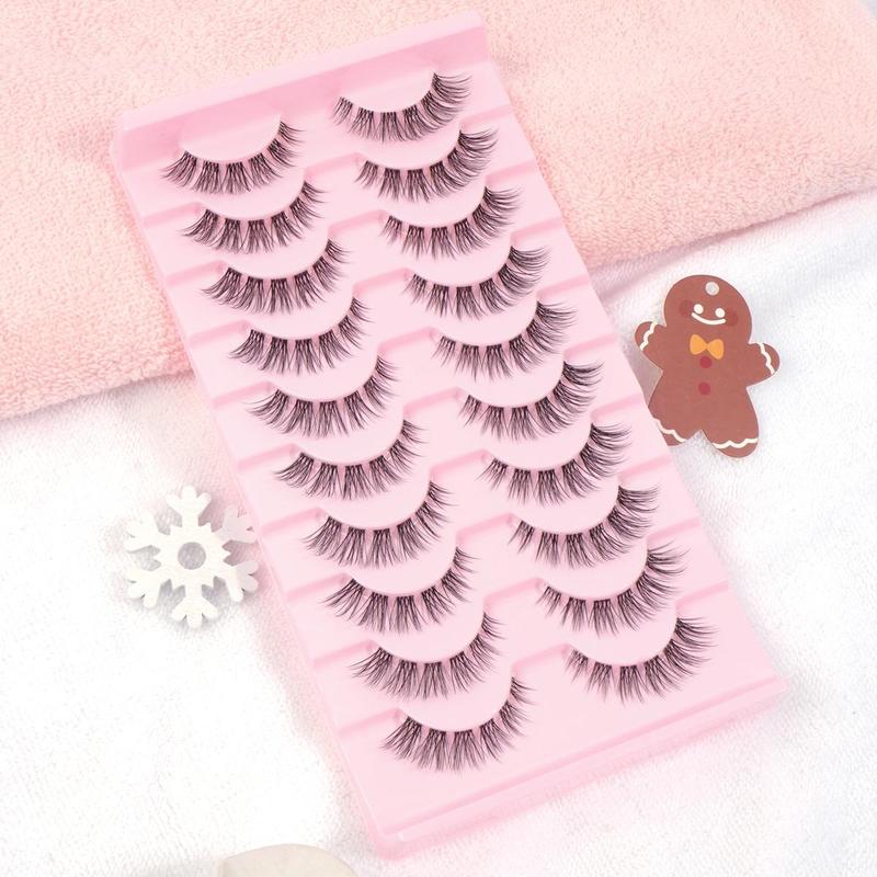 Natural False Eyelashes, 10 Pairs Wispy Clear Band Faux Lashes, Curling Eye Makeup Strip Lashes, Individual Lash Kit, Spider Lashes, Lash Clusters, Makeup Set, Christmas Gift