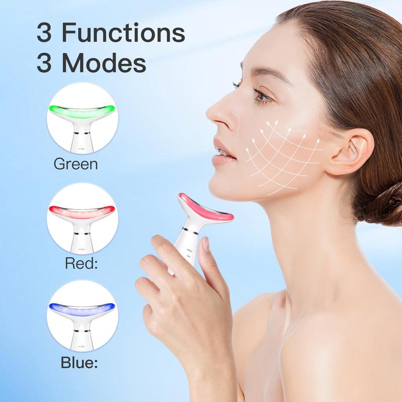 Rechargeable Neck and Face Skin Tightening and Lifting Massager with Three Color Modes for Neck Hot Compress Vibration, Gentle Portable Household Facial and Neck Skin Care Beauty Tool, Neck Massager Facial Beauty Instrument, Comfort Massager