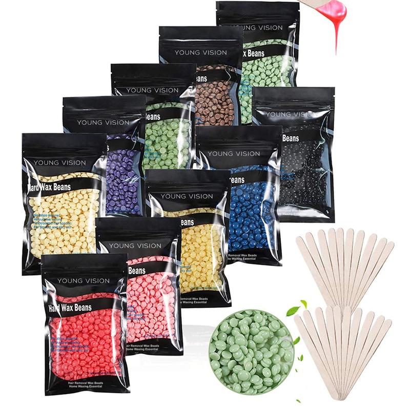 Hard Wax Beads for Hair Removal, 10pcs set 10 Color Hard Wax Beads with Stick, Wax Pearls for Bikini, Facial & Body Waxing, Christmas Gift