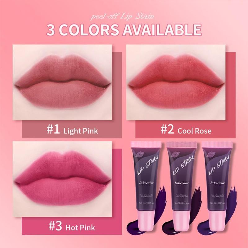 Long Lasting Tear off Lip Tint, 3 Counts set Easy Coloring Lip Stain, Velvet Matt Finish Lip Gloss for All Occasions Lip Makeup, Girls and Women Makeup Accessories