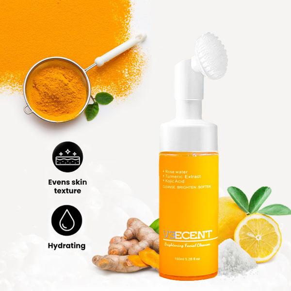 NEW - Veecent 150ml Turmeric + Kojic Acid Foaming Facial Cleanser + Silicone Brush Cleansing Skincare