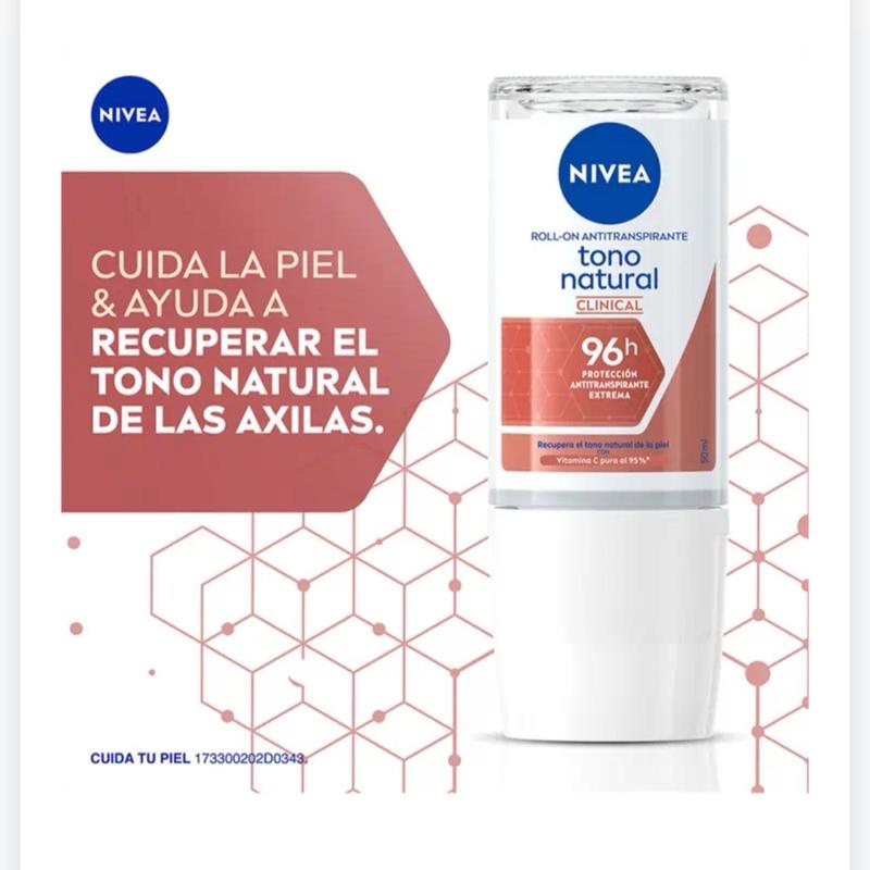 Nivea Clinical Deodorant Tono Natural - 96 Hour Protection with Vitamin C for Brightening and Moisturizing Underarms