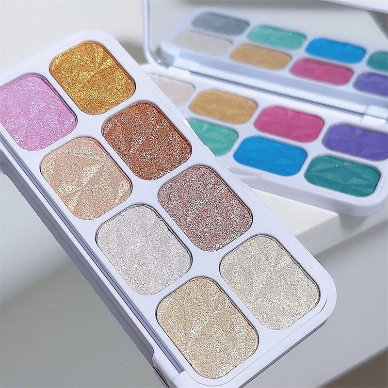 8 Color Glitter Highlighter Palette, 1 Count Long Lasting Shimmering Highlighter Makeup Palette, High-gloss Sparkling Facial Makeup Products for Women & Girls