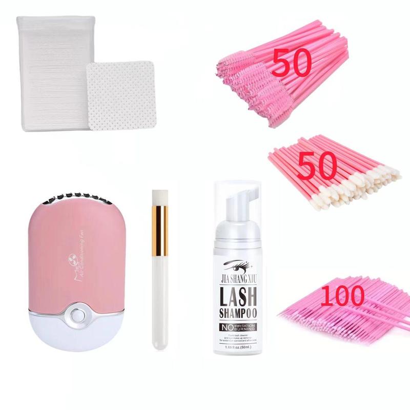 Eyelash Extension Cleanser Kit for Christmas Gift, 1 Set Eyelash Shampoo & Brush & Air Conditioning Blower & Pads, Professional Eye Makeup Tool for Women