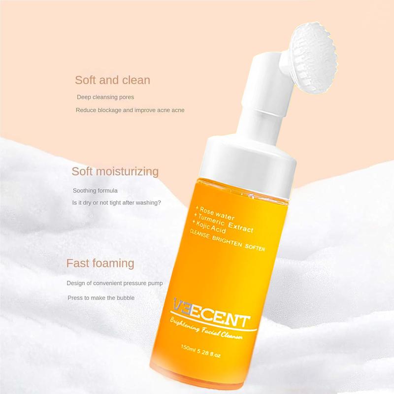 NEW - Veecent 150ml Turmeric + Kojic Acid Foaming Facial Cleanser + Silicone Brush Cleansing Skincare