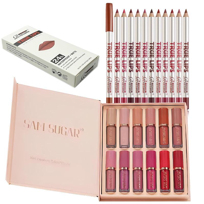 Lip Makeup Sets (24pcs set), Including 12pcs Matte Liquid Lipstick & 12pcs Lip Liner, Matte Lipstick & Lip Liner, Lip Kit, Non-stick Cup Matte Lips Gloss for All Occasions Lip Makeup, Makeup Cosmetic for Girls and Women, Pennywise Makeup, Christmas Gift