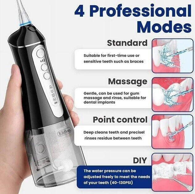 Achieve Daily Cleansing with Cordless Oral Irrigator Water Flosser - 3+1 Cleaning Modes Available