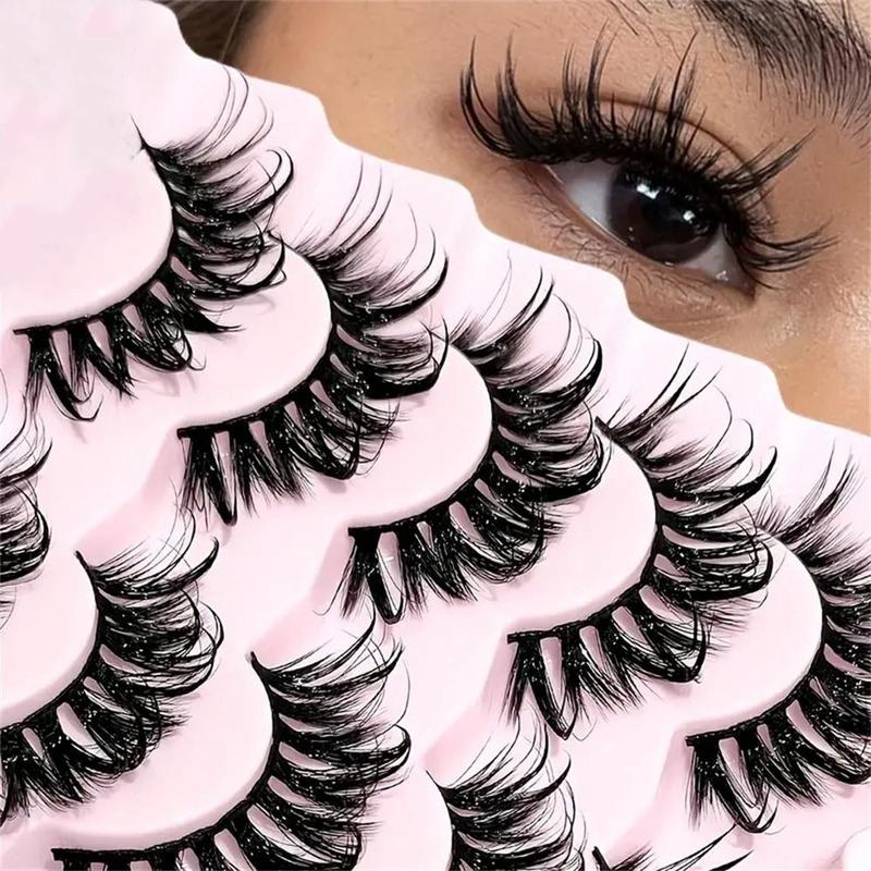 Natural Curl Manga Style False Eyelashes, 5 Pairs Wispy Slender Wet Anime Look Faux Cluster Lashes, Volumized Eye Makeup Products for Women & Girls