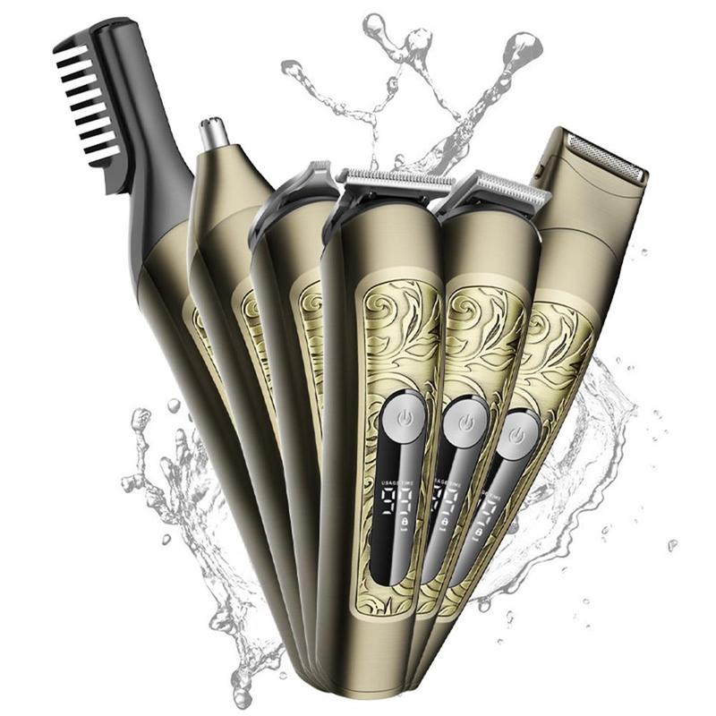 6 in 1 Professional Hair Clipper Set, 1 Box LCD Smart Digital Display USB Rechargeable Hair Trimmer Kit, Haircut Tool for Men