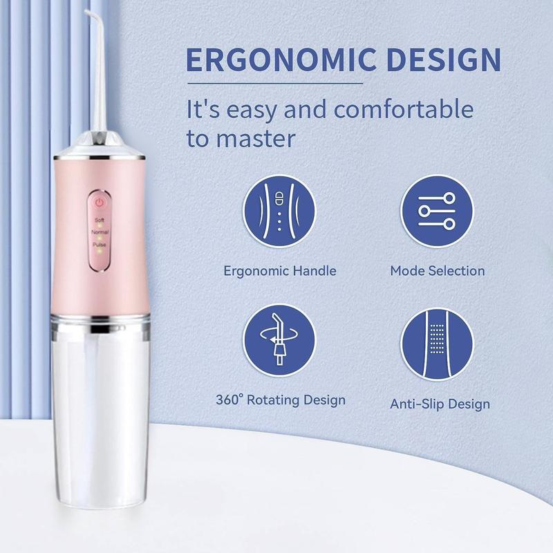 Rechargeable Water flosser, Dental Cleaner, Dental Flosser Water Jet Oral Irrigator for Teeth,orthodontist flossers for braces，IPX7 Waterproof, 3 Modes, 4 nozzles, Comfortable Home Travel Braces Rinser Portable Rechargeable jet tip