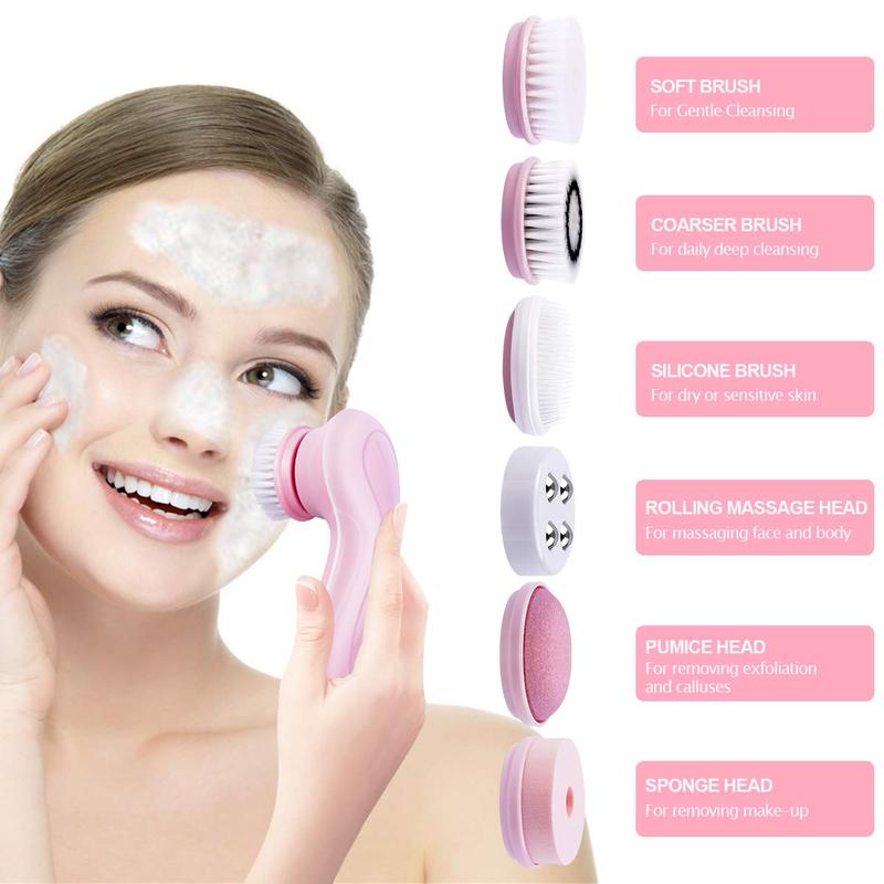 Multifunctional 6 in 1 Electric Facial Cleansing Brush, Waterproof Sonic Vibrating Face Brush, Gentle Exfoliating & Massaging Skincare Gift for Women, Skin Care Products