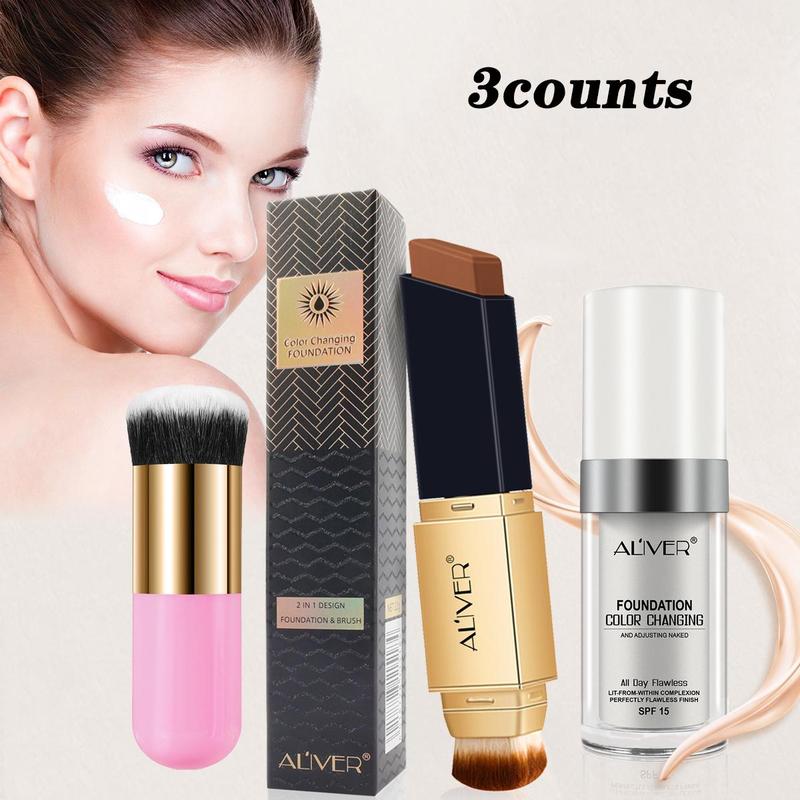 Long-lasting Concealer & Foundation Set, 3 Counts set Foundation & Concealer & Brush, Moisturizing Full Coverage Flawless Makeup Set for Women