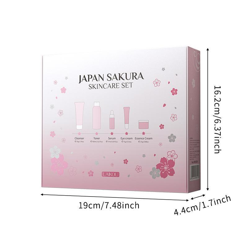 Sakura Skin Care Set, 5 Counts box Moisturizing Facial Cream & Serum & Toner & Facial Cleaner & Eye Cream, Hydrating Skin Care Kit for Women