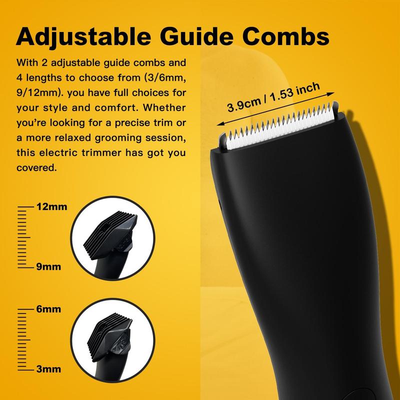 Professional Summer Body Hair Trimmer, 1 Count Waterproof Electric Hair Shaver with 2 Counts Guide Combs, Portable USB Rechargeable Hair Clipper Set for Men, Comfort Barber Equipment, Stocking Fillers Gift