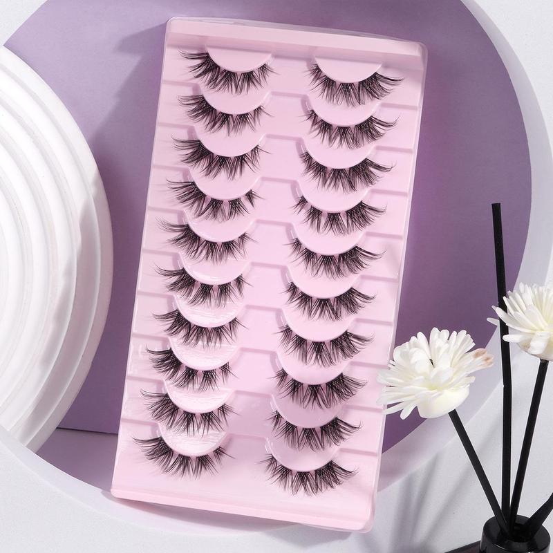 Natural False Eyelashes, 10 Pairs Wispy Clear Band Faux Lashes, Curling Eye Makeup Strip Lashes, Individual Lash Kit, Spider Lashes, Lash Clusters, Makeup Set, Christmas Gift