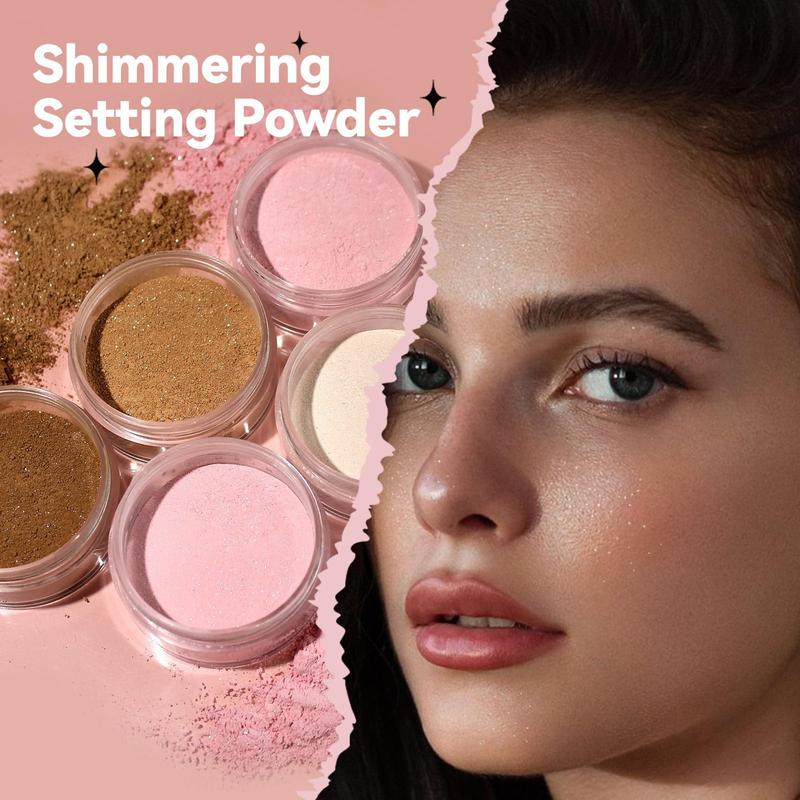 Translucent Setting Powder, Shimmer Finishing Powder Oil Control for Long Lasting Makeup, Lightweight Loose Powder Waterproof Makes Skin Downy, Blurring Powder for All Skin Tones