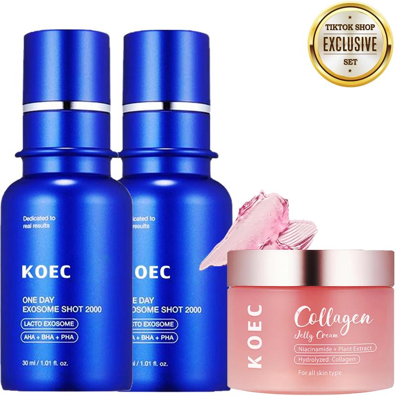 KOEC[Seven-day free trial,full refund if not satisfied]Korean family aesthetics 2-in-1 I experience glass gloss effect zero exosome needle essence+collagen niacinamide jelly cream combination facial skin care,girls,women,gifts,birthday gifts,holiday gifts