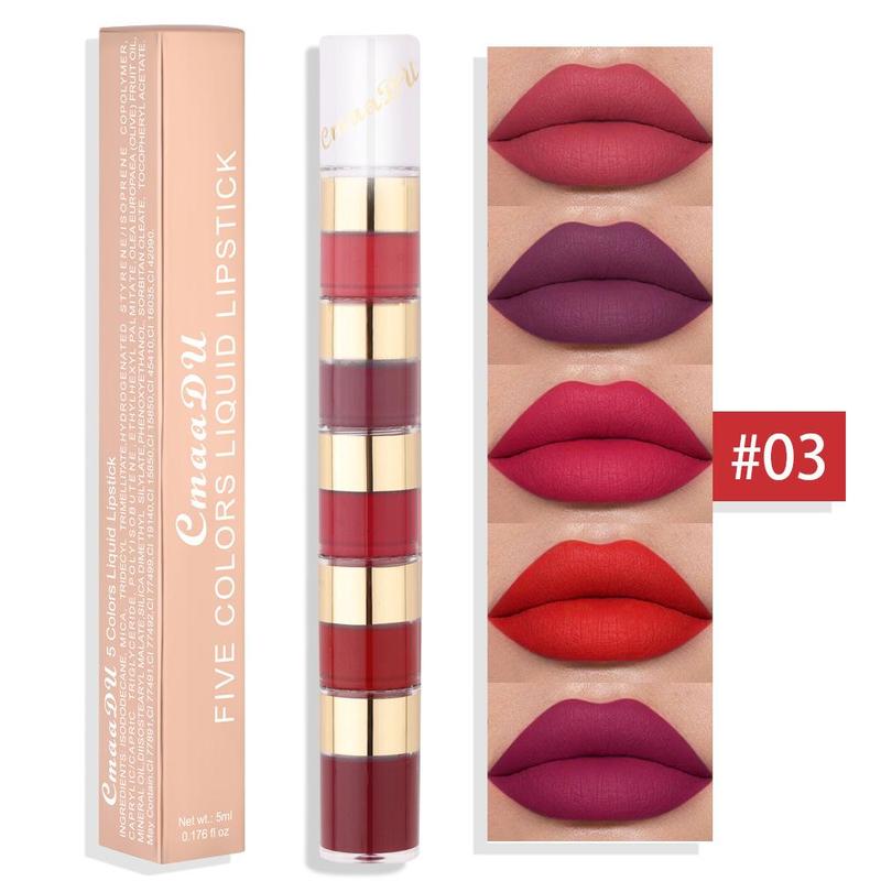 5 In 1 Lipstick, Waterproof Long Lasting Easy To Color Lip Makeup Gloss, Soft And Hydrated Lips, Beauty Gift for Women & Girls